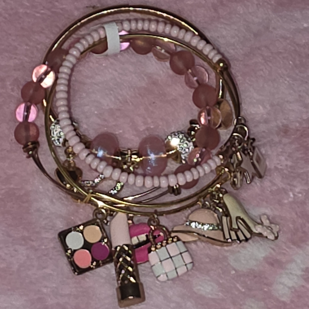 Alex and Ani Pink and Gold Charm Bracelet Set